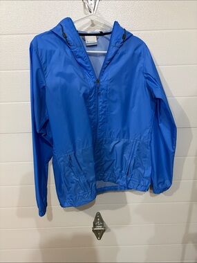 Columbia Light Blue Hooded Rain Jacket